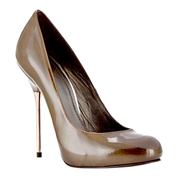 Stuart Weitzman Olive Green Patent Leather Round Toe Stilettos Silver Heels 8 M - Picture 9 of 9